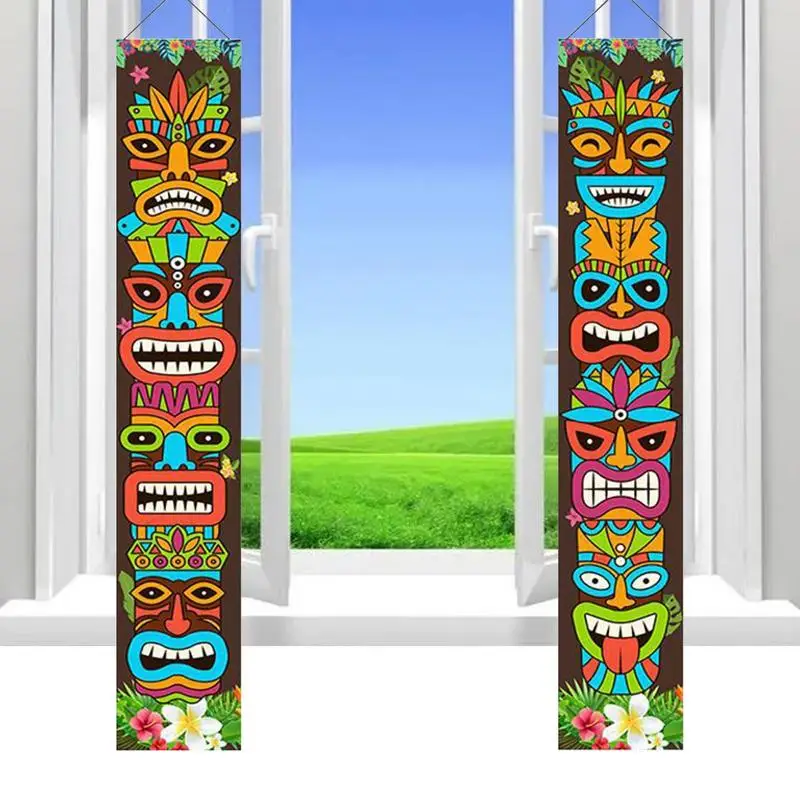 

Front Porch Signs Luau Party Tiki Banners Tribal Totems Tropical Palm Leaves Wall Window Hanging Luau Wedding Birthday Decor