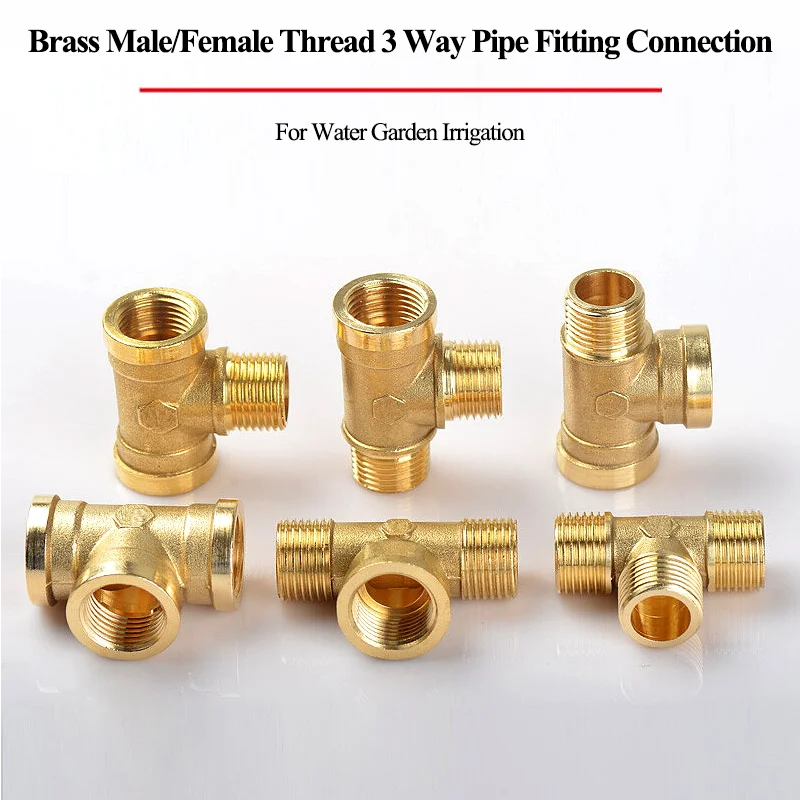 

1/2" Brass Male/Female Thread Tee Type 3 Way BSP Pipe Fitting Coupler Conversion Connection Adapter For Water Garden Irrigation