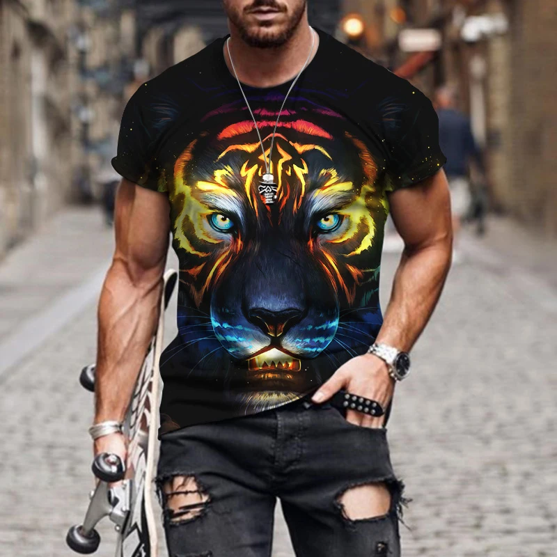 

Cool 3D Animal Tiger Wolf Lion Print Personality Trend Style Men And Women Round Neck Loose T-shirt 6XL2022 Popular Top
