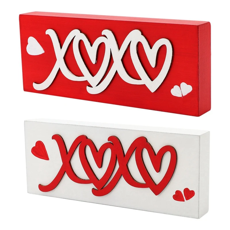 

Decorations Happy Valentines Day Decorations Kiss Valentines Sign 2 Pieces Wooden Block Set, Valentine's Day Decor