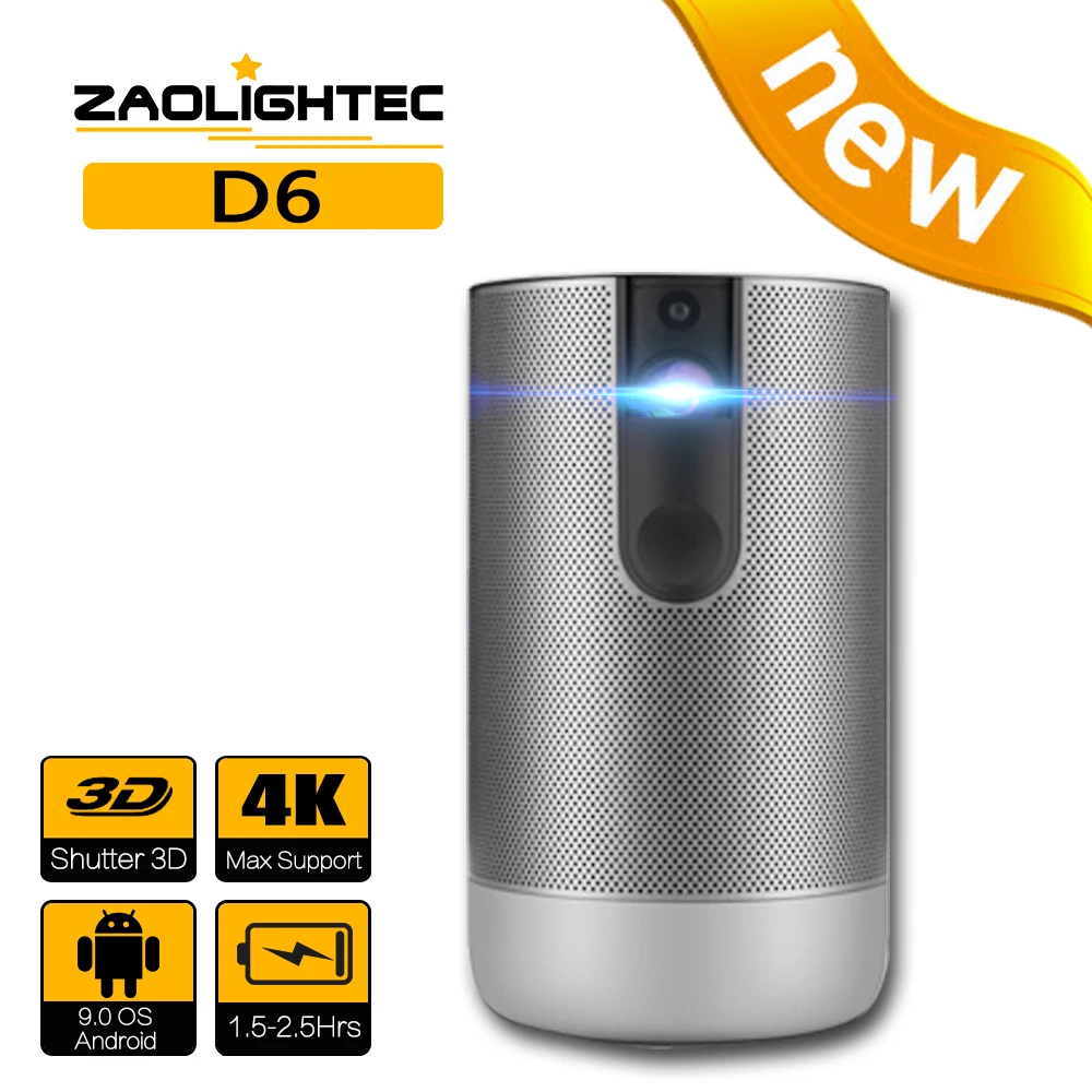 

ZAOLITGHTEC D6 Mini Portable DLP Projector Smart Android WIFI TV Video Pico LED for Full HD 1080P Mobile Smartphone PC 4K Cinema