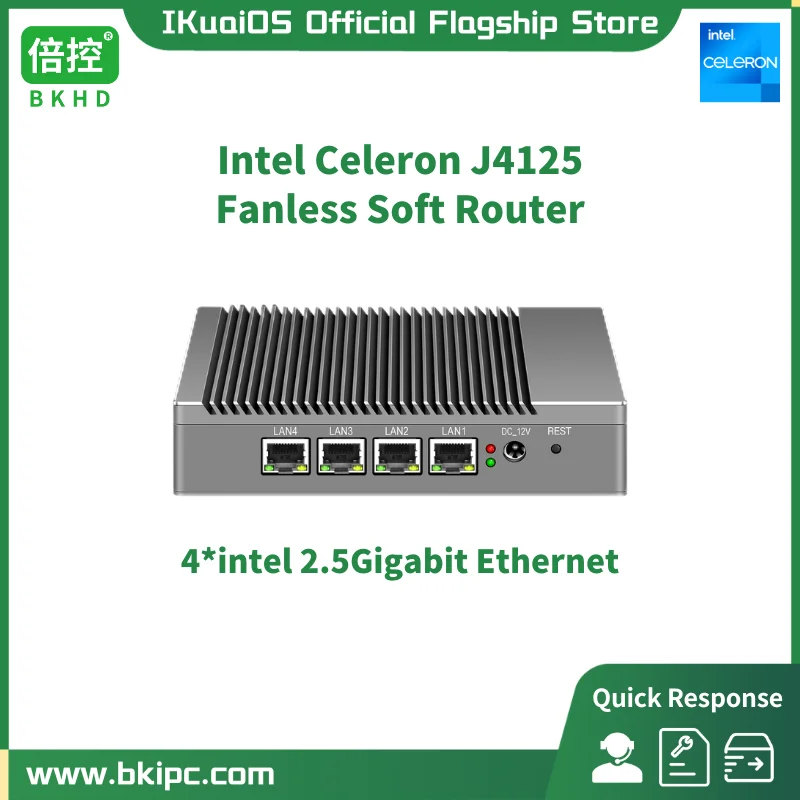 

IKuaiOS G40 Celeron J4125 4x2.5GbE i226 Fanless Mini Host Firewall Router Compatible Pfsense Mikrotik ESXi 1090NP-12