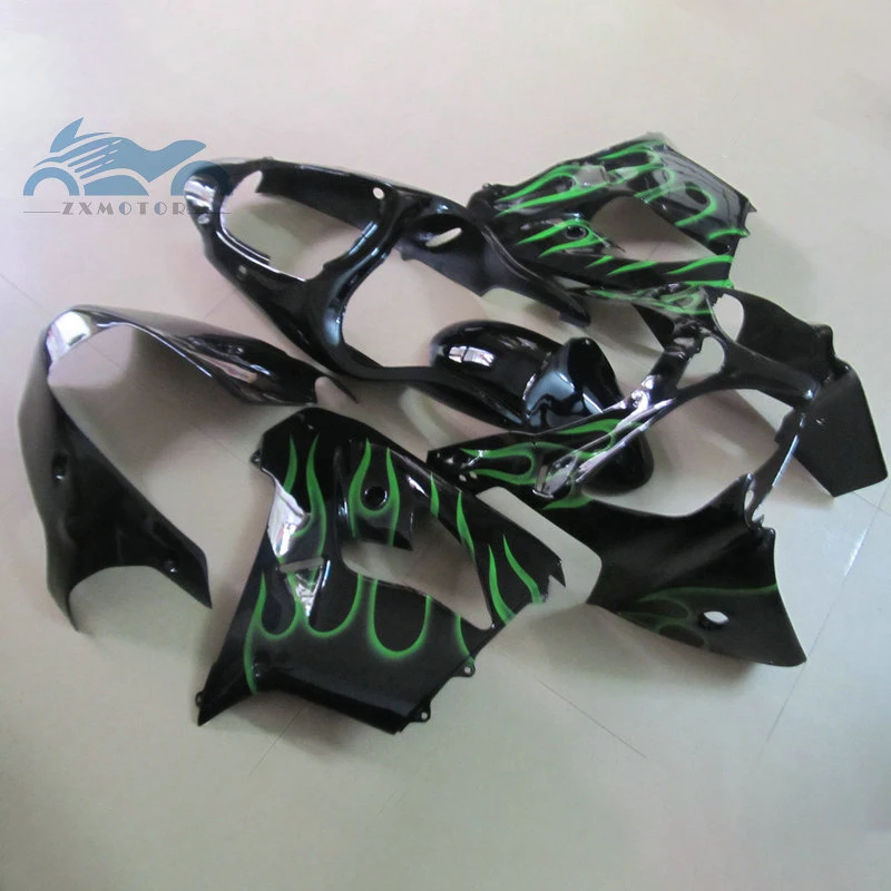 

Custom as you need fairing kits for KAWASAKI Ninja ZX9R 00 01 motorcycle sports fairings kit 2000 2001 ZX 9R green flames parts