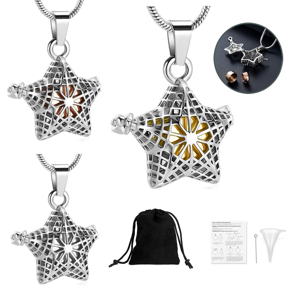 Openable Cremation Necklace Five-pointed Star Pendant Inlaid Gradient Urn Stainless Steel Pet/Human Ashes Holder Healing Jewelry
Openable Cremation Necklace Five-pointed Star Pendant Inlaid Gradient Urn Stainless Steel Pet/Human Ashes Holder Healing Jewelry