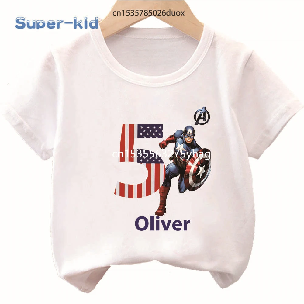 

Детская летняя коллекция 2024, новинка, футболка для мальчиков на день рождения с названием Капитана Америка, футболка на день рождения с героями MARVEL, Капитан Америка
