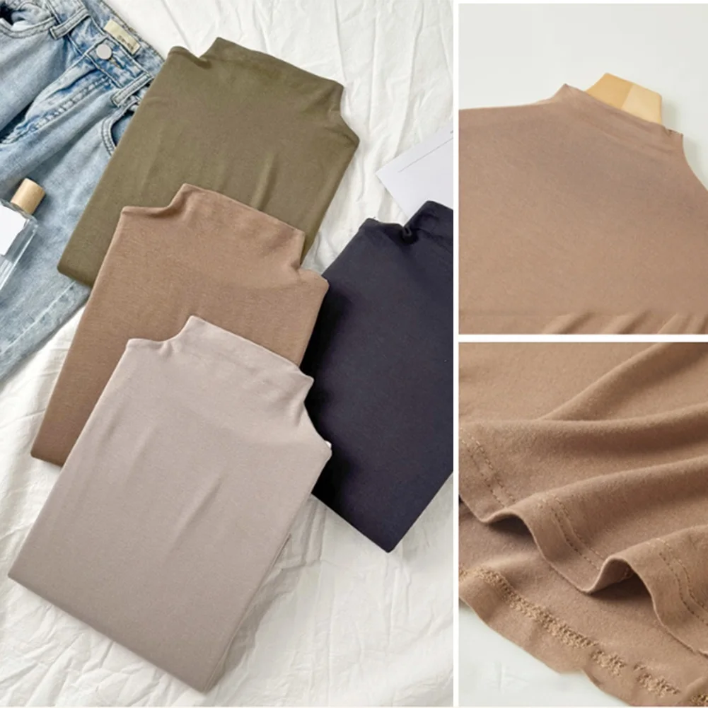 

Women Basic Turtleneck Top Soft Stretch Long Sleeve Shirt Solid Color Base Tops Modal Long Sleeve Half Turtleneck Layer Tops