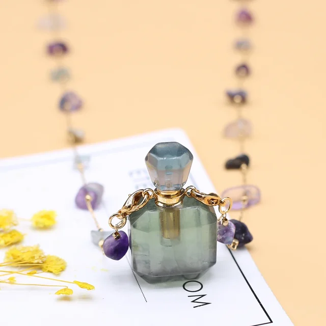 Bouteille de sexuellement en Fluorite Naturelle Carrée, 1 Pièce, Diffuseur d'Huile Essentielle, Collier à Breloques pour Femme 1