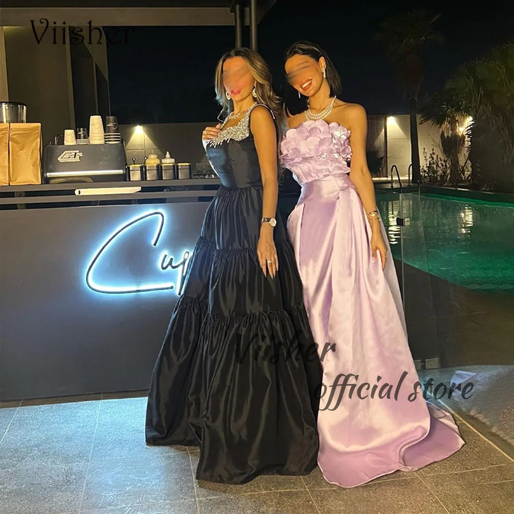 

Viisher Arabic Dubai Evening Dresses Pleats Satin Strapless A Line Prom Dress with Train Long Celebrate Event Gowns Lace Up Back