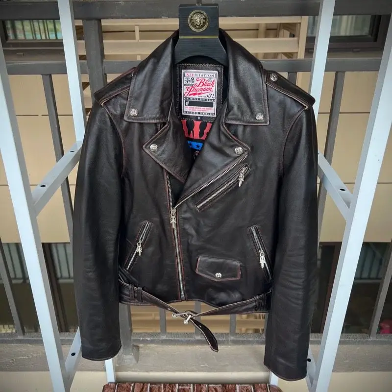 Motorcycle Style Vintage Black Spring Leather Jacket Men Diagonal Zipper Natural Cowhide Slim Fit Short Genuine Leather Coat
Motorcycle Style Vintage Black Spring Leather Jacket Men Diagonal Zipper Natural Cowhide Slim Fit Short Genuine Leather Coat