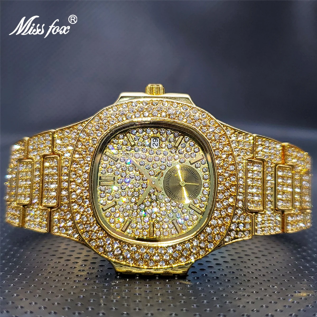

Iced Out Classic Hip Hop Watch Hot Sale Top Luxury Brand Full Moissanite Steel 18K Gold Men Quartz Wristwatch AAA Montre Homme