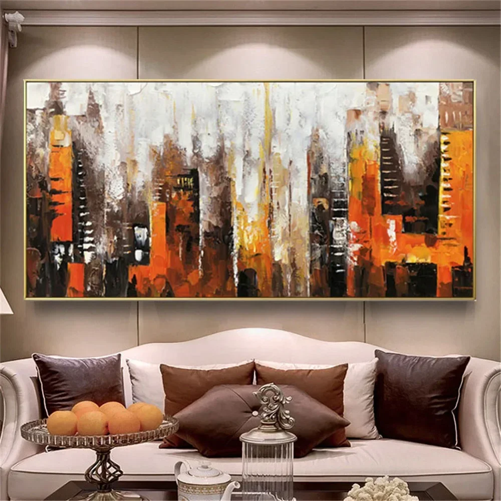 

Abstract Cityscape Wall Art Pictures Decor Home Hand-Painted Oil Painting On Canvas New York Architecture Landscape Panel PaintO