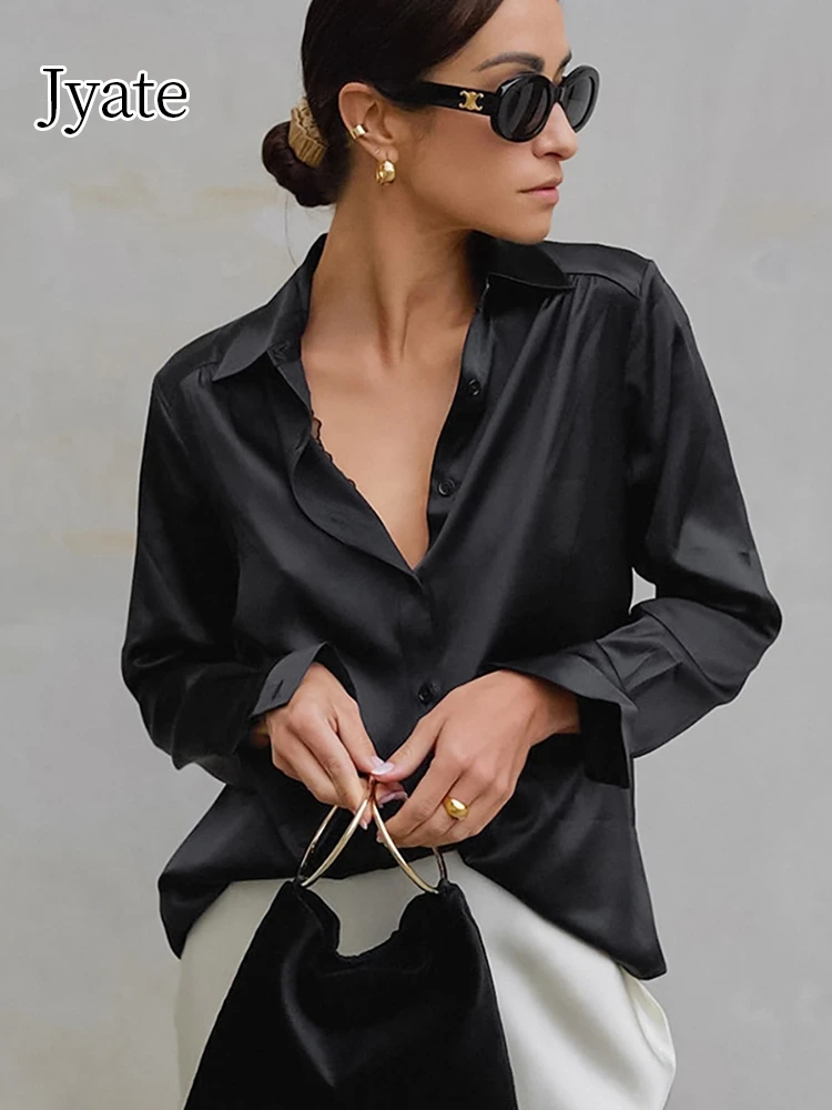 Рубашка Jyate Женская атласная с длинным рукавом, модная матовая блуза из искусственного шелка, весна-осень 
Рубашка Jyate Женская атласная с длинным рукавом, модная матовая блуза из искусственного шелка, весна-осень