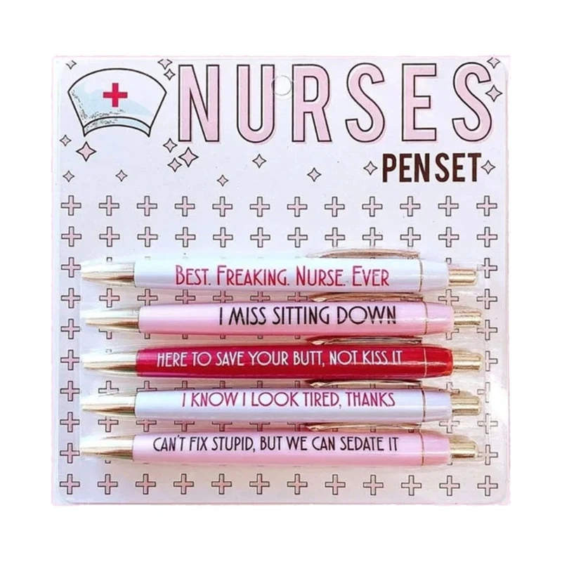 

5Pc Funny Nurse Pens Set Inspirational Ballpoint Pen,Novelty Pen Set Novelty Pen Stationery Supplies for Student Doctor