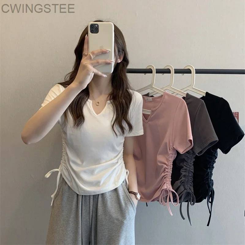 Women's Short Sleeve T-shirt, V-Neck, Drawstring, Slim Fit, Pure Desire, Wind Strap, Solid Student Top, Fashion Design, Summer
Women's Short Sleeve T-shirt, V-Neck, Drawstring, Slim Fit, Pure Desire, Wind Strap, Solid Student Top, Fashion Design, Summer