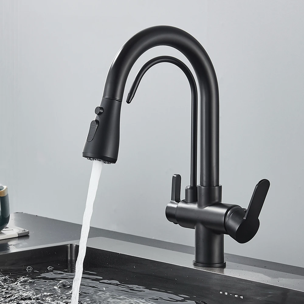 

Purification Kitchen Faucets Pull Out Kitchen Water Filter Tap Deck Mounted 360 Degree Rotation 3 Ways Mixer Sink Crane