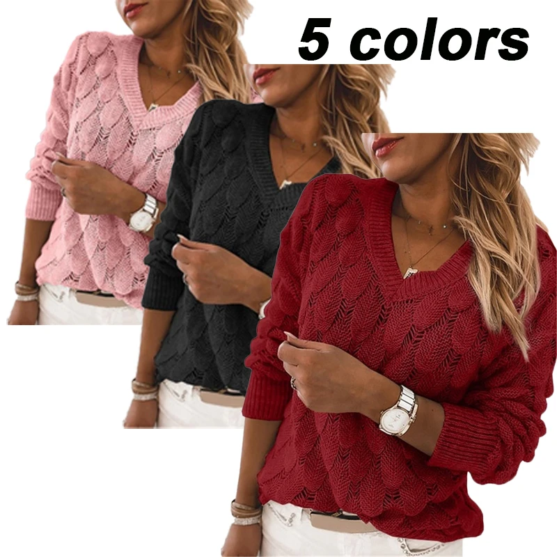 Women's casual long sleeved solid color pullover sweater Women's deep V-neck top Solid color knitted sweater Loose pullover
Women's casual long sleeved solid color pullover sweater Women's deep V-neck top Solid color knitted sweater Loose pullover
