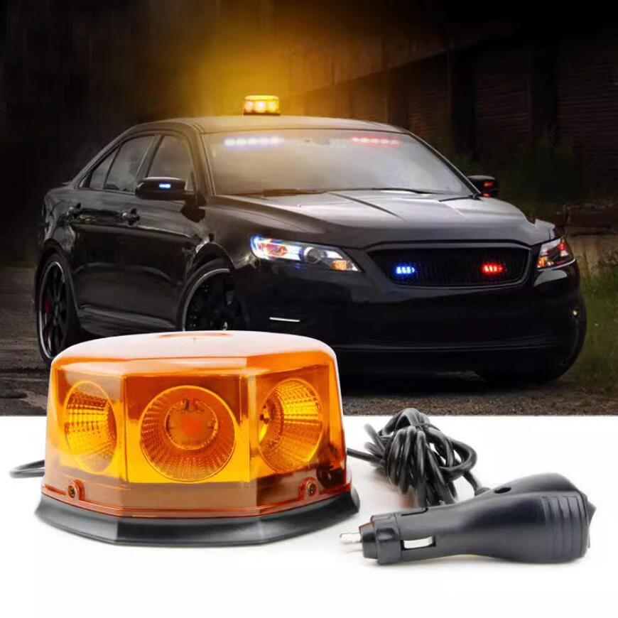 Car Truck Roof Top COB Warning Light Emergency LED Strobe Light Flashing Beacon With Magnetic Base For Security Auto 12V 24V צ'קלקה מגנטית איכותית כתום, כחול או אדום, מתחבר למצת נגד מים, 8 לדים חזקים