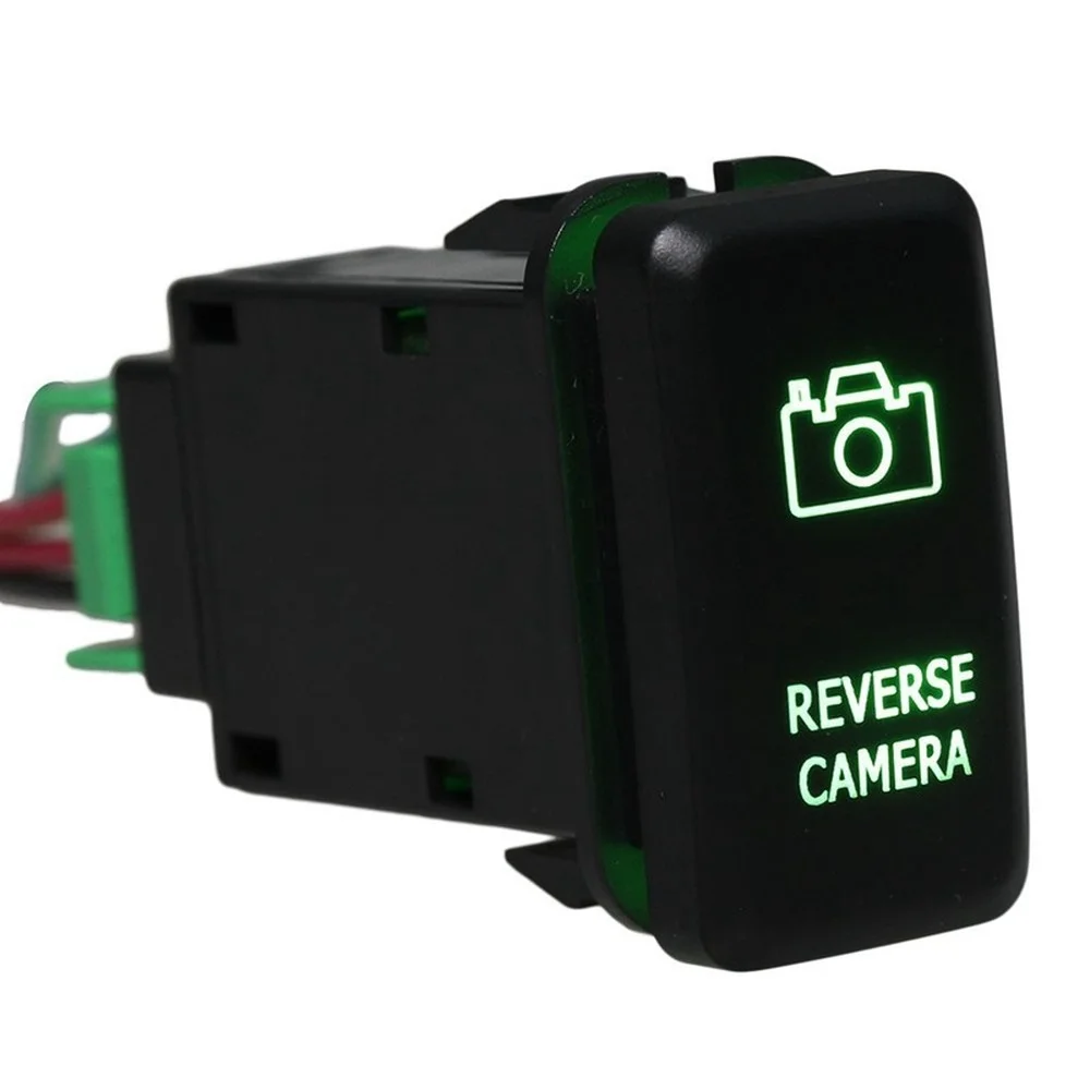 

DC12-24V Black Push Switch Green Reverse Camera Pattern with Connector Wire For Toyota