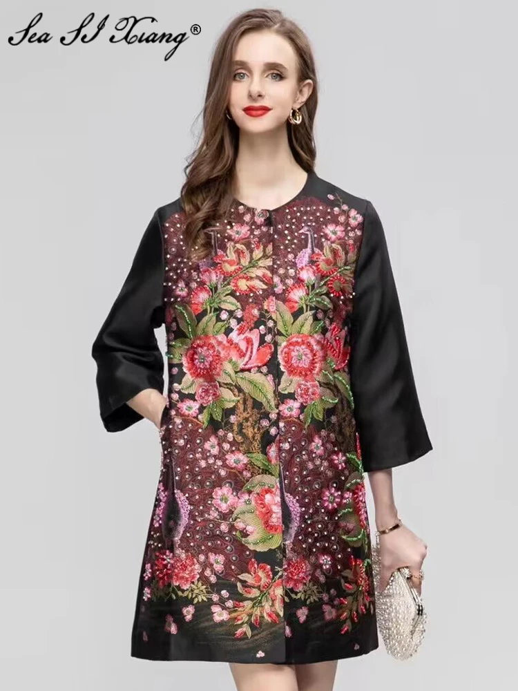 Seasixiang Fashion Designer Early Autumn Loose Coat Women O-Neck 3/4 Sleeve Embroidery Beading Covered Button Vintage Outwear
Seasixiang Fashion Designer Early Autumn Loose Coat Women O-Neck 3/4 Sleeve Embroidery Beading Covered Button Vintage Outwear