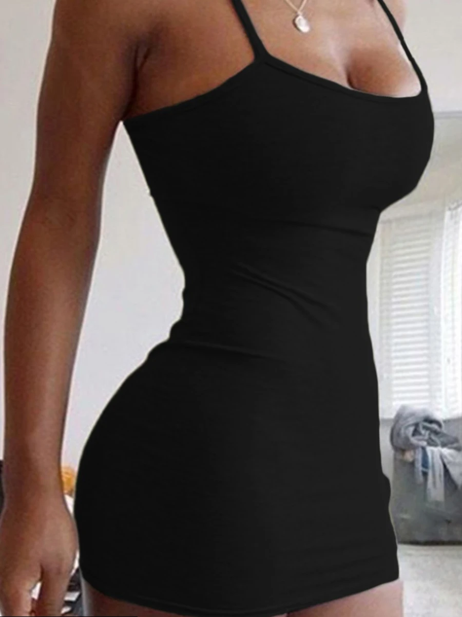 

LW Plus Size Bodycon Cami Dress Summer black Sundress Sexy Spaghetti Strap Camisole Mini Dress Women Club Party Dresses