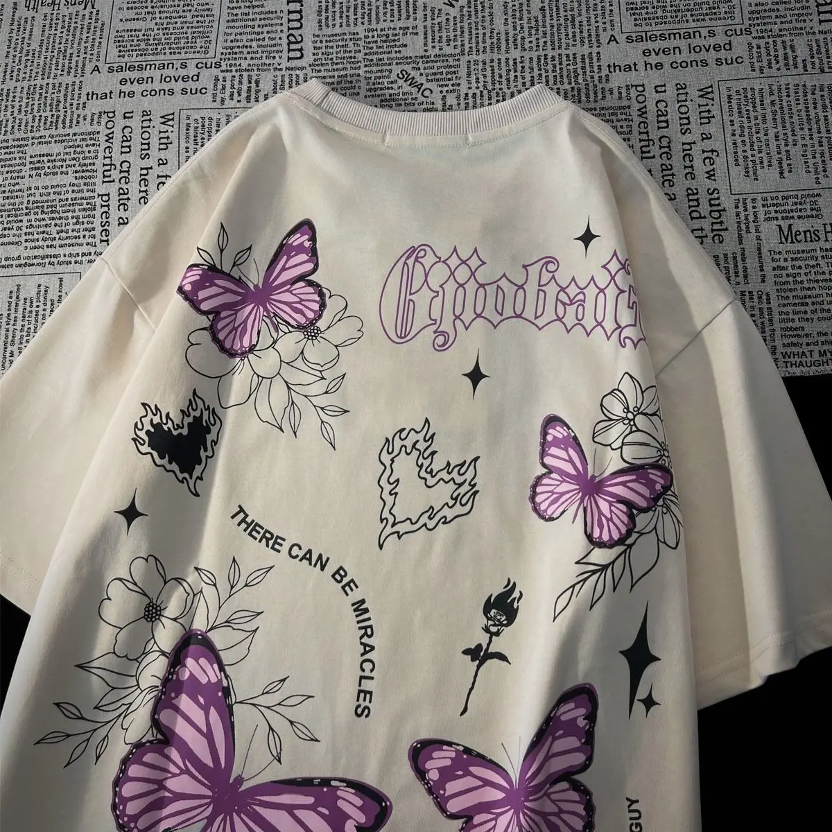Pure Cotton American Street Sweet Cool Butterfly Short Sleeved T-shirt for Men and Women Summer Loose Couple Half Sleeved Top
Pure Cotton American Street Sweet Cool Butterfly Short Sleeved T-shirt for Men and Women Summer Loose Couple Half Sleeved Top