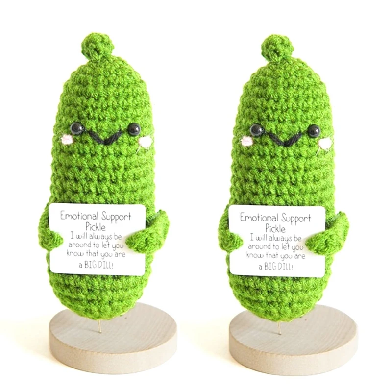 

Handmade Emotional Support Cucumber Gift, Cute Handwoven Ornaments, Handmade Emotional Support Pickle With Wooden Base Durable