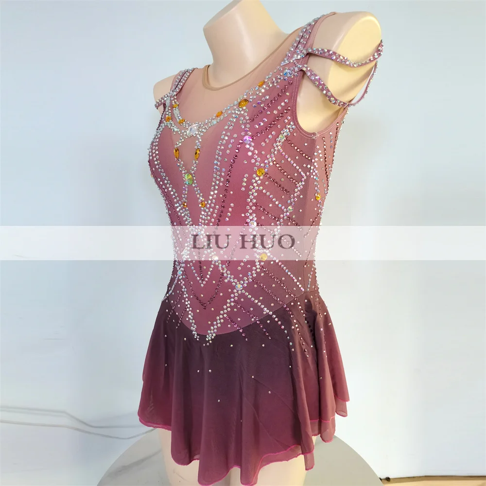 

LIUHUO Ice Dance Figure Skating Dress Women Adult Girl Teens Customize Costume Performance Competition Leotard Pink Roller Kids