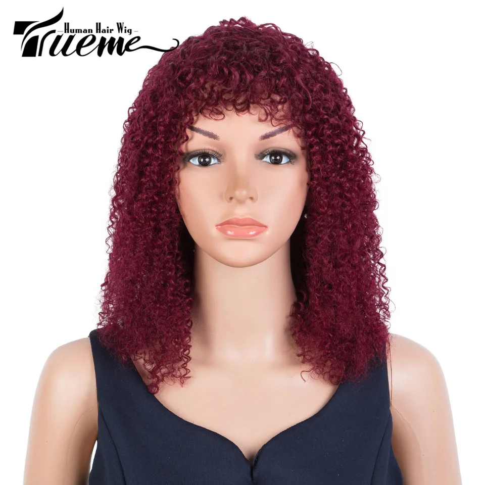 

Red Afro Kinky Curly Bob Human Hair Wigs Brazilian Shor Curly Human Hair Wig With Bangs Omber Burgundy Full Machine Made Wig