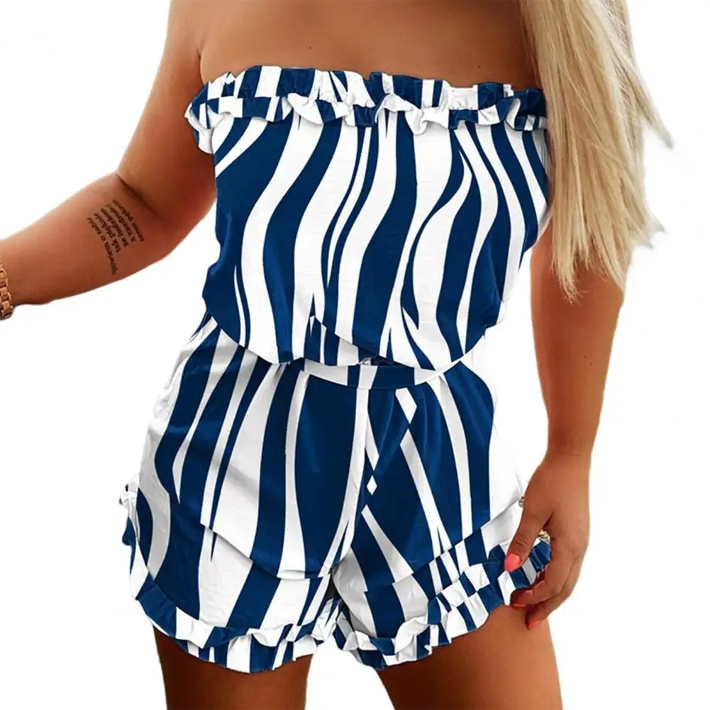 

Sexy Sweet Printed Fashion Bandeau Romper Summer Short Jumpsuit 2024 Polyester Beach Vacation Casual High Waist Playsuits