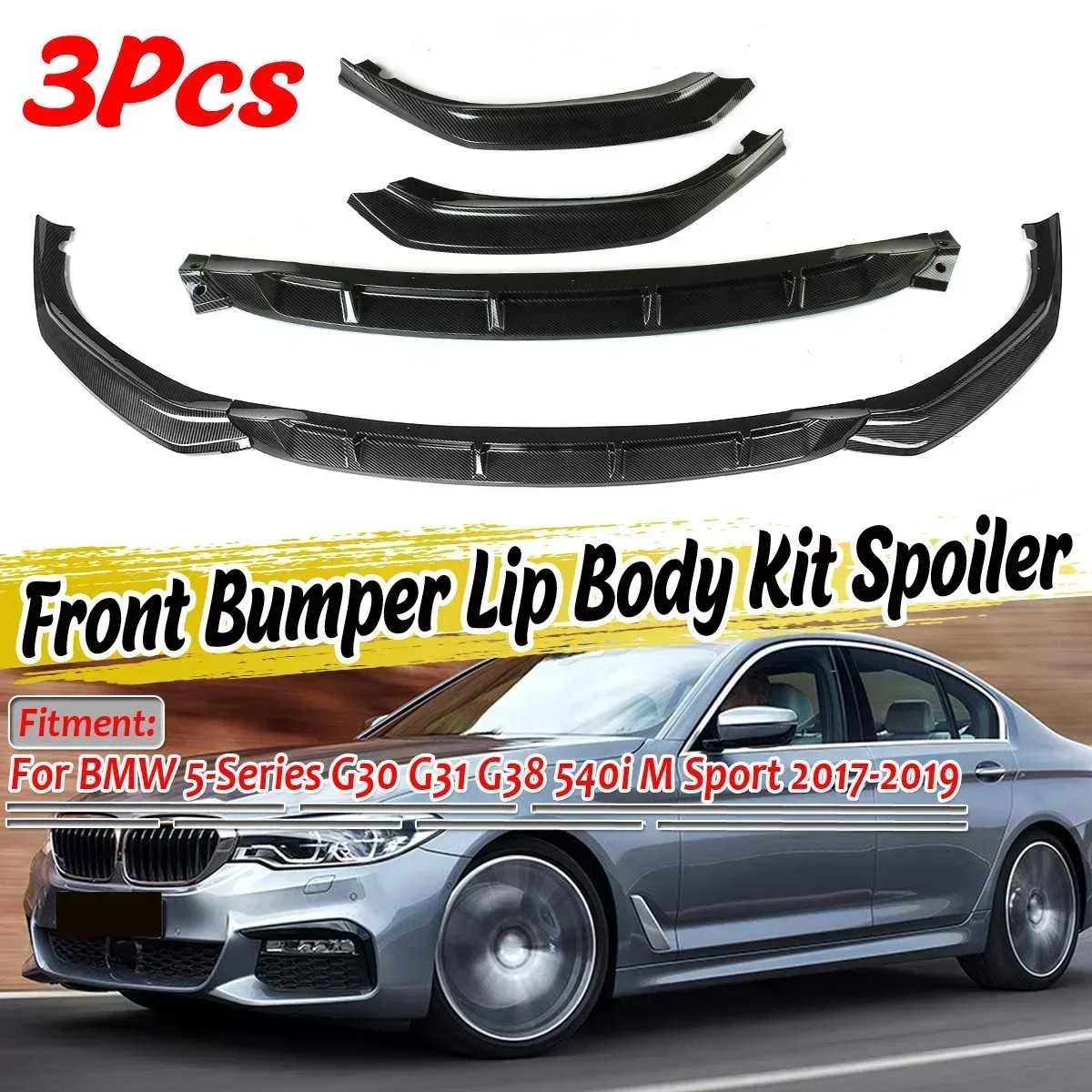 

Glossy Black Car Front Bumper Splitter Lip Spoiler Diffuser Cover For BMW 5-Series G30 G31 G38 540i M Sport 2017-2019 Body Kit