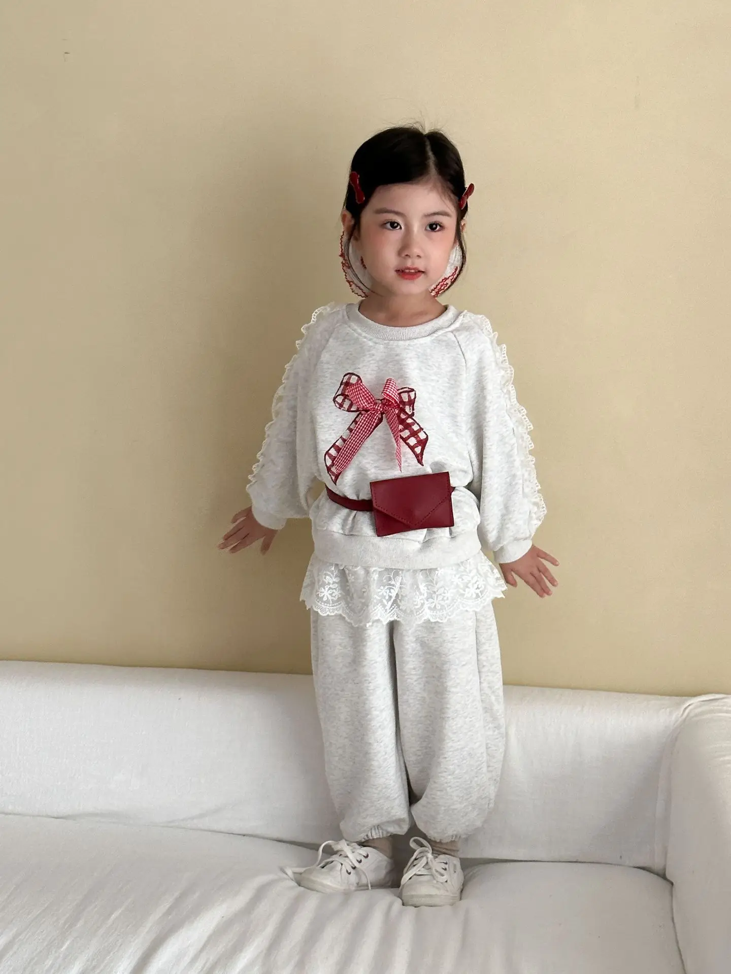 2025 Autumn New Children Long Sleeve Clothes Set Girls Lace Bow Sweatshirt + Sweat Pants 2pcs Suit Cotton Kids Casual Outfits 1 S4a4bb46c281e44809c9f1bcfd1d2a9d50