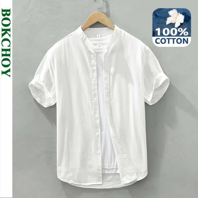 

Summer New 100% Cotton Casual Shirt for Men Clothing Fresh Simple Short Sleeve Loose Streetwear C2730