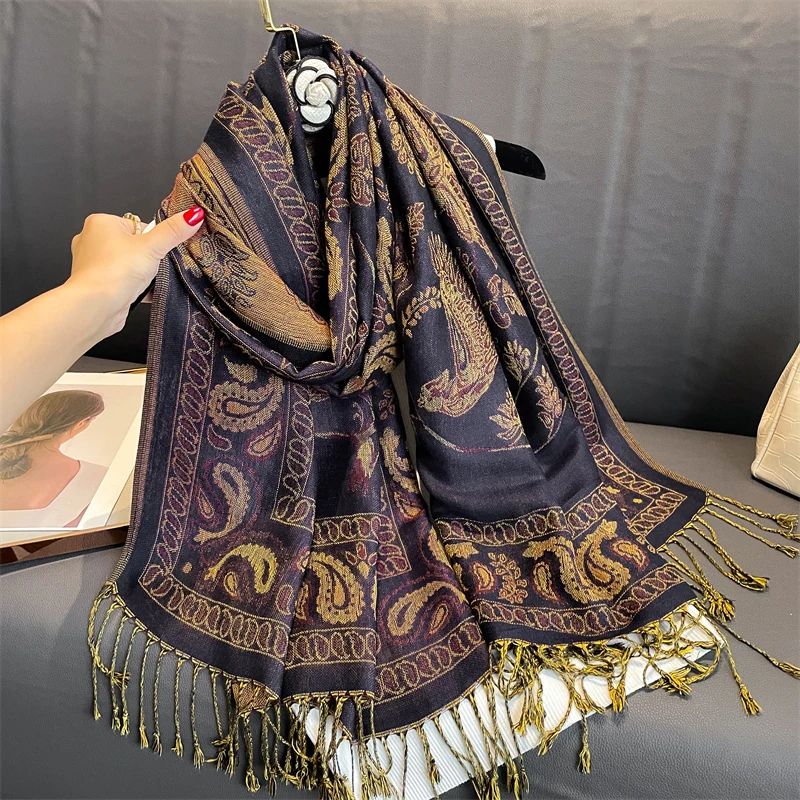 Luxury Pashmina Silk Scarf Shawl Wrap Paisley Jacquard Flowers Borders Layers Reversible Classic Tassels For Women 70X190cm 49 Mallzona S4a4ded0dac4a43deb557d74aed2848f5v Luxury Pashmina Silk Scarf Shawl Wrap Paisley Jacquard Flowers Borders Layers Reversible Classic Tassels For Women 70X190cm Mallzona