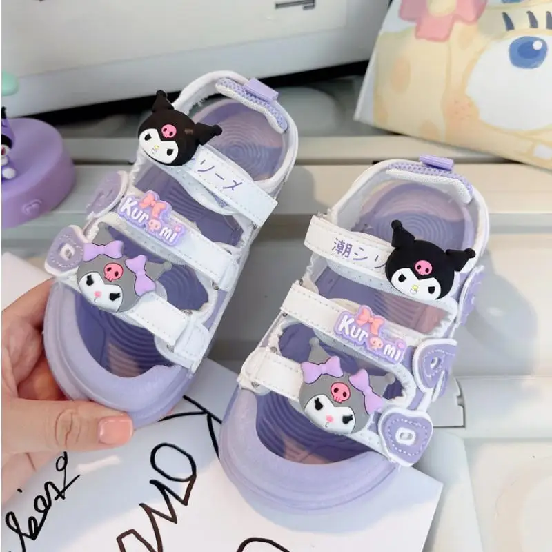 

Сандалии Sanrios Kuromi детские, летние дышащие удобные кроссовки с рисунком аниме, пляжная обувь, милые свободные гладиаторы, подарок для девушек