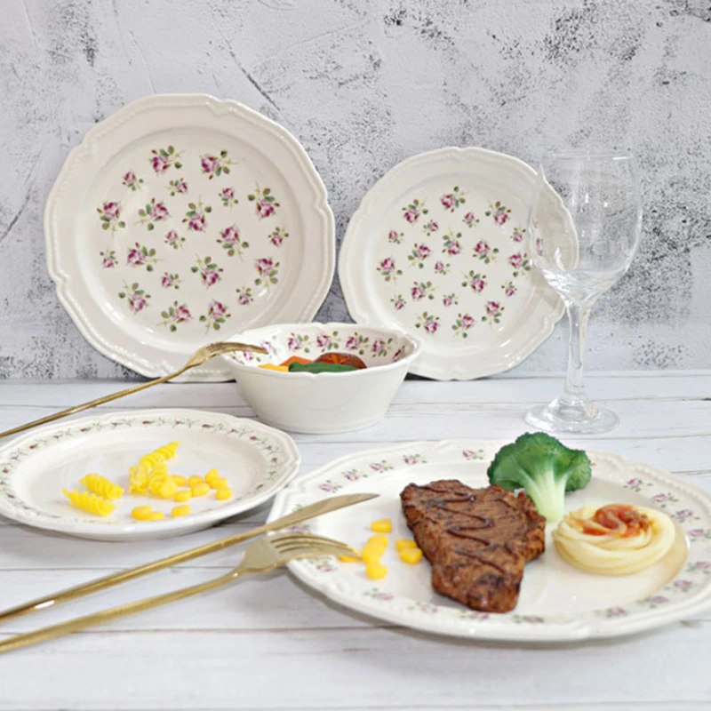 

Обеденная тарелка в стиле британской розы, керамическая тарелка для завтрака, десерта, торта, креативная круглая посуда с фруктами, кухонные принадлежности