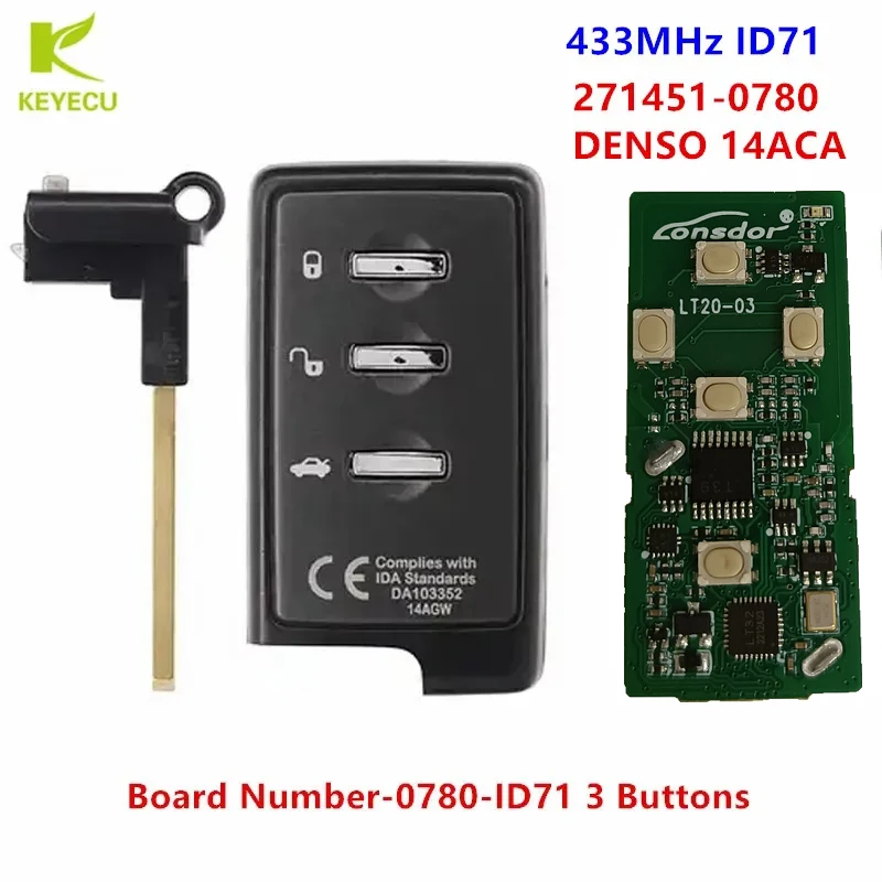 

KEYECU Smart Remote Key 3button 433MHz ID71 271451-0780 DENSO 14ACA for Subaru Forester Impreza Legacy 2007-2014 P/N: 88835AG010