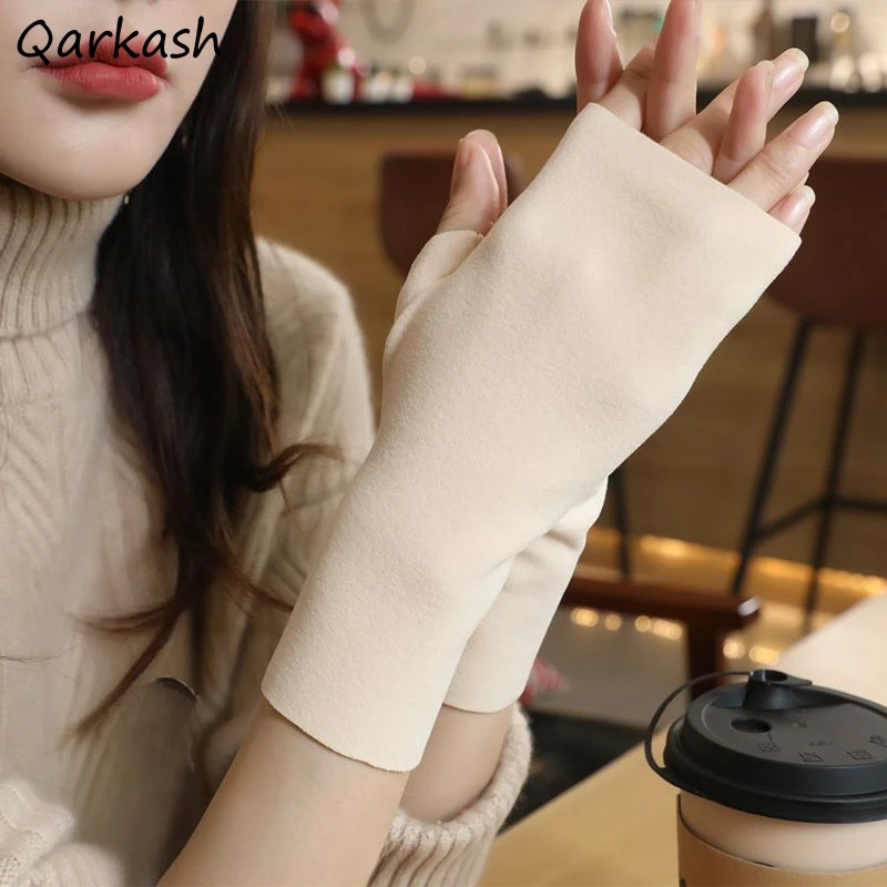

Mittens Women Half Finger Keep Warm Winter New Soft Arm Sleeve Thin Plus Velvet Fashion Unisex Outdoor Casual All-match Solid