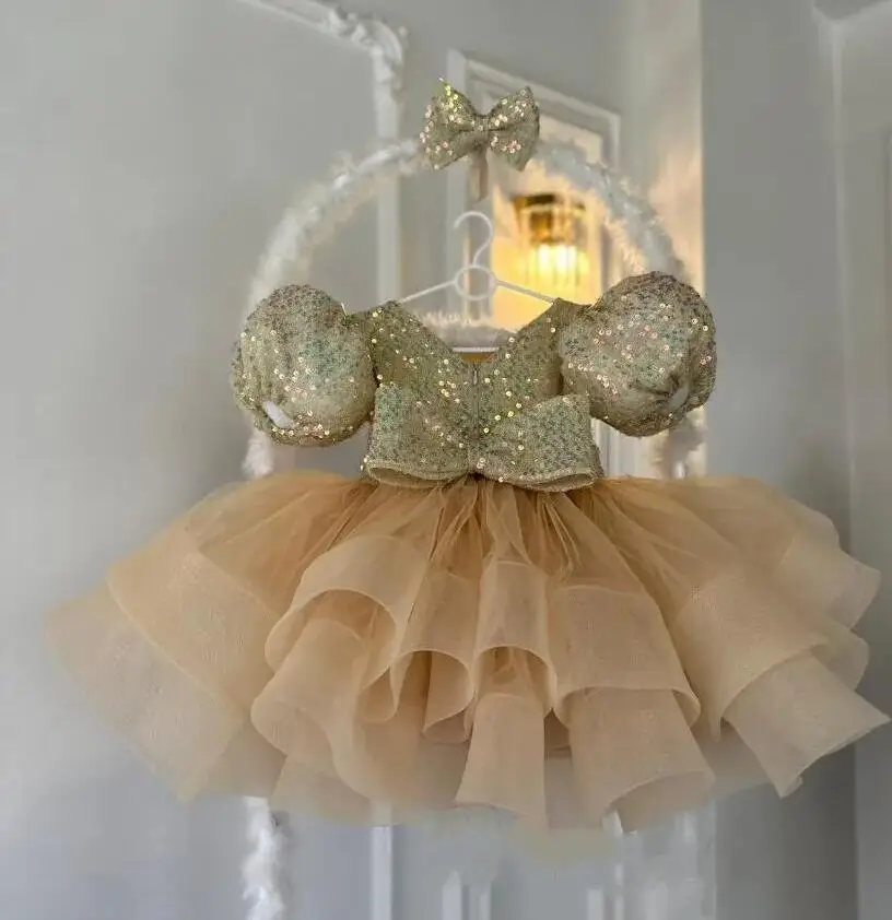 

Big Bow Gold Party Baby Girls Dress Toddler Tutu Sequin 1st Birthday Princess Dresses For Girl Wedding Prom Christmas Gown