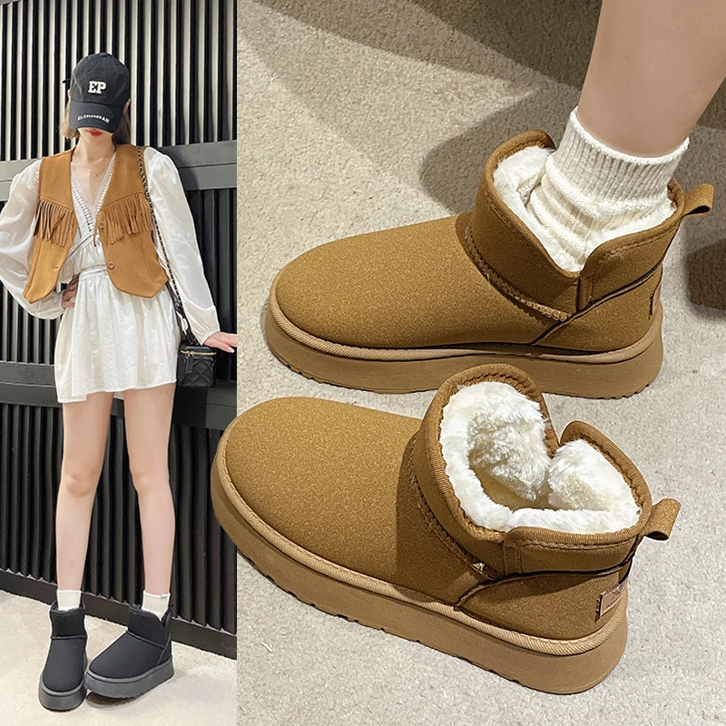 

Ботинки в стиле "Лолита", ботинки на плоской подошве, Женская австралийская зимняя обувь, снегоступы на среднем каблуке с круглым носком, Женские Простые текстильные ботинки из ПВХ, однотонные, 2023