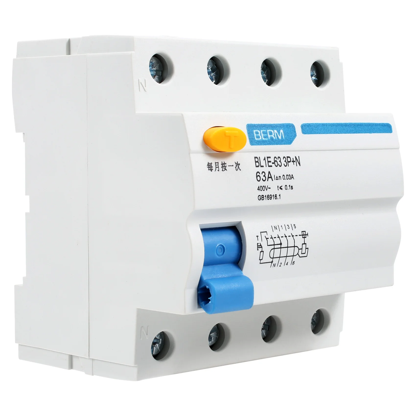 

BL1E-63 3P+N 63A RCCB Residual Current Circuit Breaker 400V 30MA Electric Leakage Protection Mini Circuit Breaker