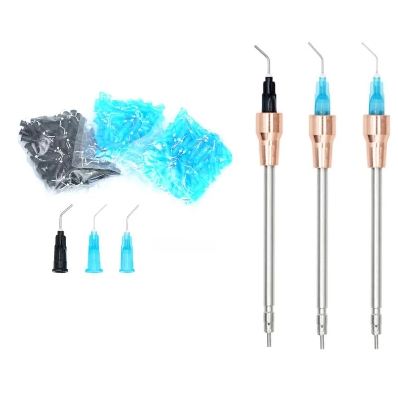 

200Pcs Dental Irrigation Bent Needle Tips 3 Way Air Water Syringe Spray Nozzles Tips Tube for Teeth Whitening