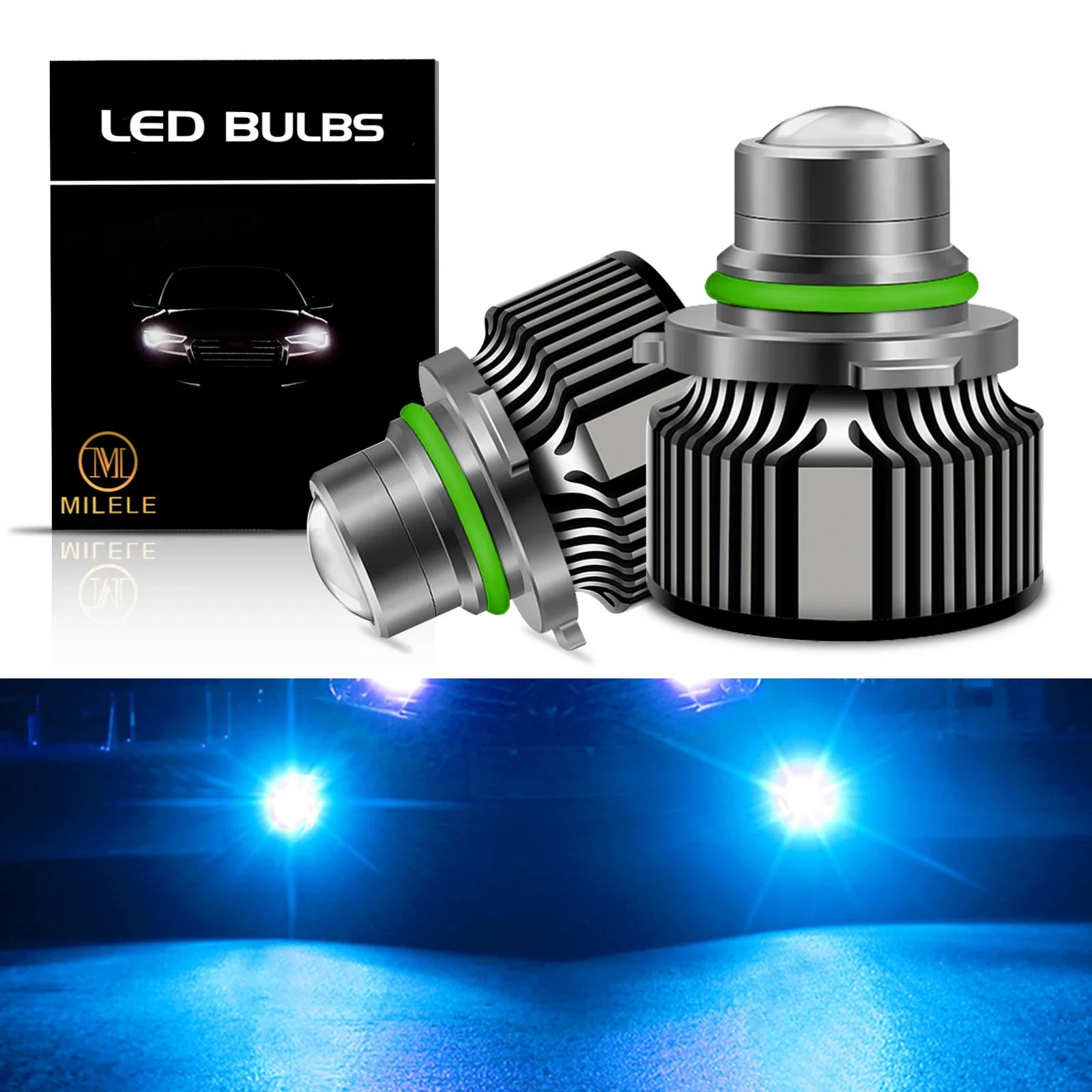 

8000K Green Lemon 40W Bi-LED Projector Lens with Fog Light Lens for LED Headlight Bulbs, 9005 9006 HB3 HB4 H7 H8 H9 H11