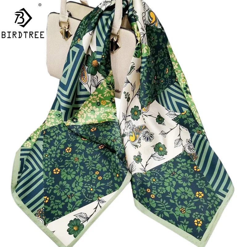 

BirdTree 100%Real Silk Scarf for Women, Flower Print Kerchief, Mom's Gift Fashion Elegant OL Scarves, 2024 Spring New A41989QM