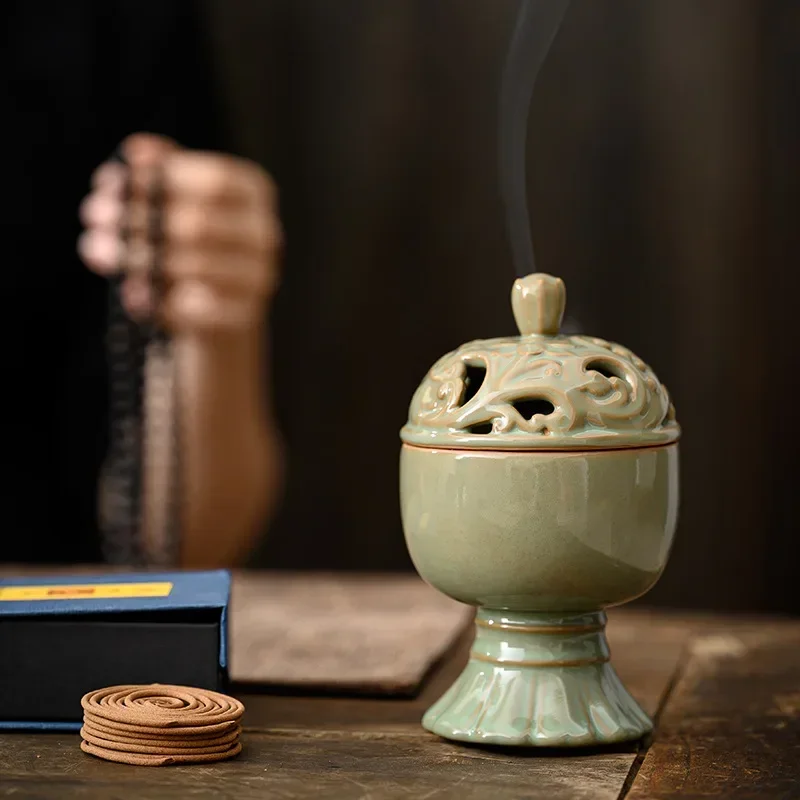 

Zen Boshan antique furnace household indoor incense ceramic ornaments agarwood sandalwood pan incense smoke incense burner