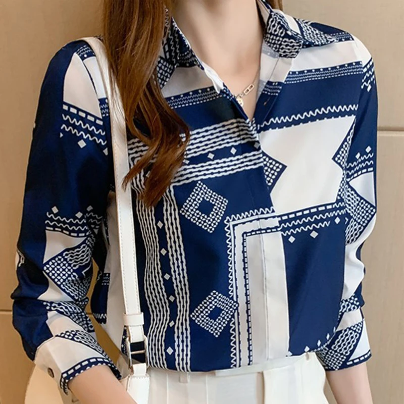 Autumn 2023 Women OL Style Shirt Big Size Long Sleeve Top Fashion Geometric Pattern Print Blue Button Up Top Woman Office Blouse
Autumn 2023 Women OL Style Shirt Big Size Long Sleeve Top Fashion Geometric Pattern Print Blue Button Up Top Woman Office Blouse