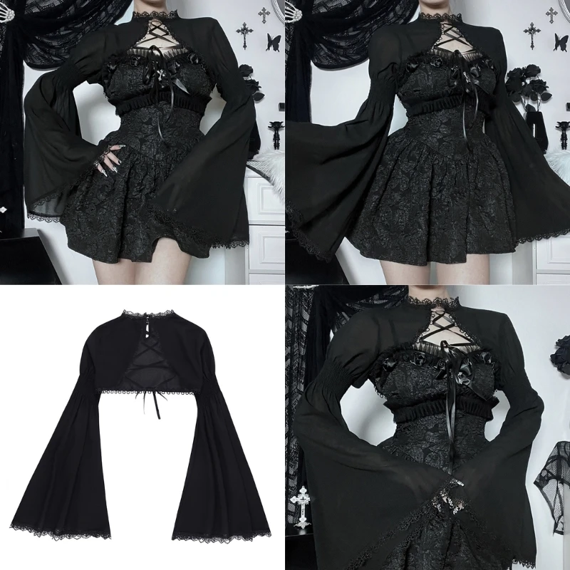 

Goth Shrug Black Gothic Victorian Half Shirt Crop Top for Women and Girls