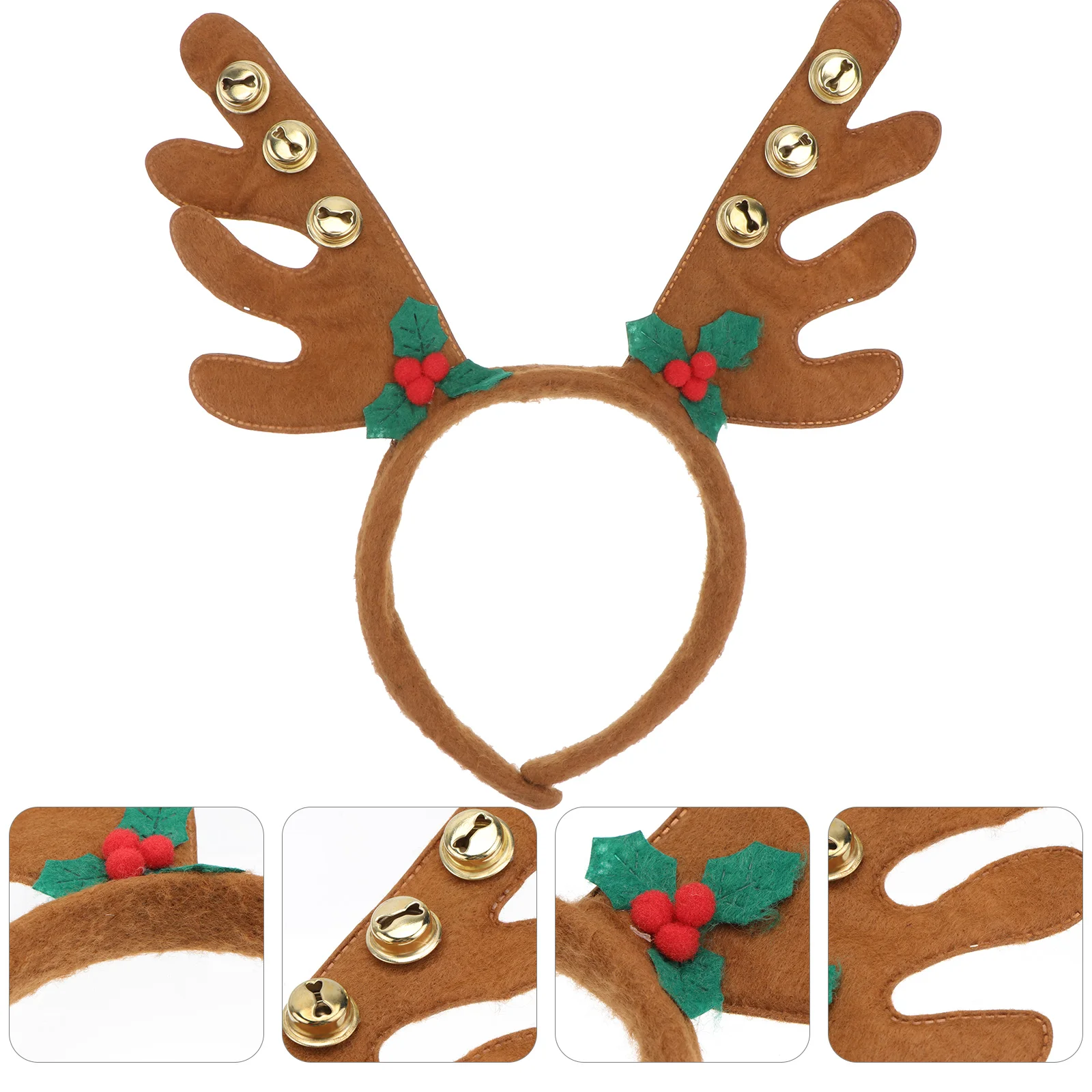 

Christmas Headband with Bells, 2pcs Reindeer Antlers Headwear Hair for Fancy Dress Costumes Decoration ( Brown )