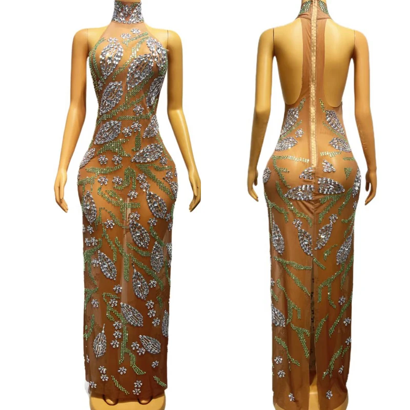 Sparkly Green Silver Crystals Long Dress Sexy Transparent Evening Prom Dress Women Birthday Celebrate Costume Outfit XS6396
Sparkly Green Silver Crystals Long Dress Sexy Transparent Evening Prom Dress Women Birthday Celebrate Costume Outfit XS6396