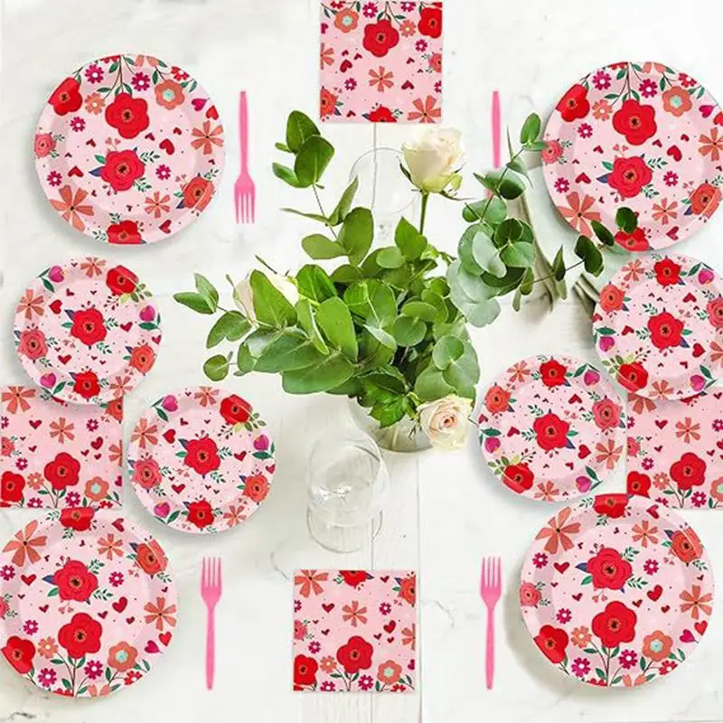 Valentine's Day Tableware Set96pcs Pink Flower Party Supplies Color Printing Waterproof Birthday Plates And Napkins For 24guests
Valentine's Day Tableware Set96pcs Pink Flower Party Supplies Color Printing Waterproof Birthday Plates And Napkins For 24guests
