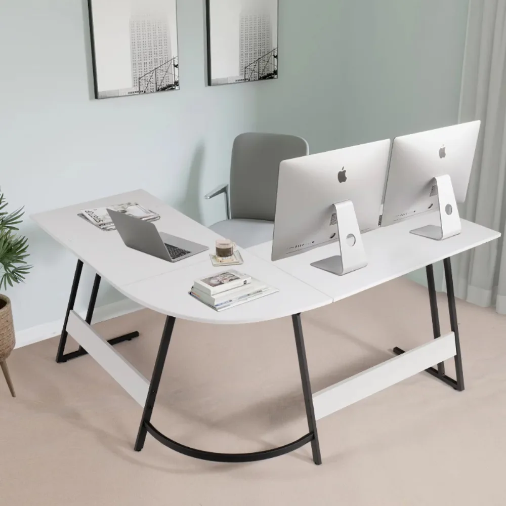 

Home Office Writing Desk Modern L-Shape Computer Desk, White 51.18 X 19.68 X 29.13 Inches